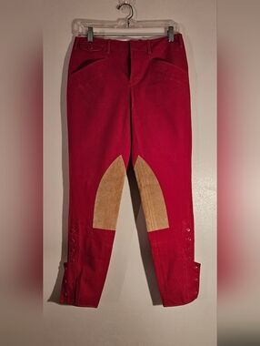 Ralph Lauren Red Riding Breeches with Tan Suede Knee Patches